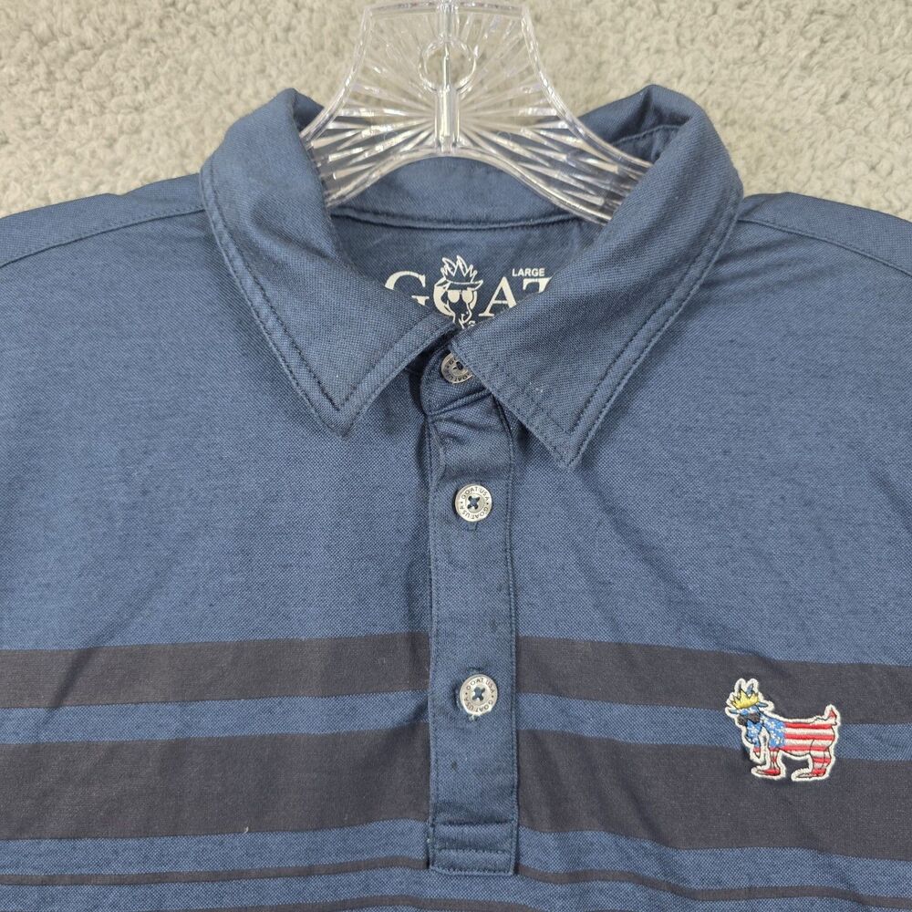 Goat USA Polo Shirt Men's Blue Performance Golf Stretch Logo Size LARGE